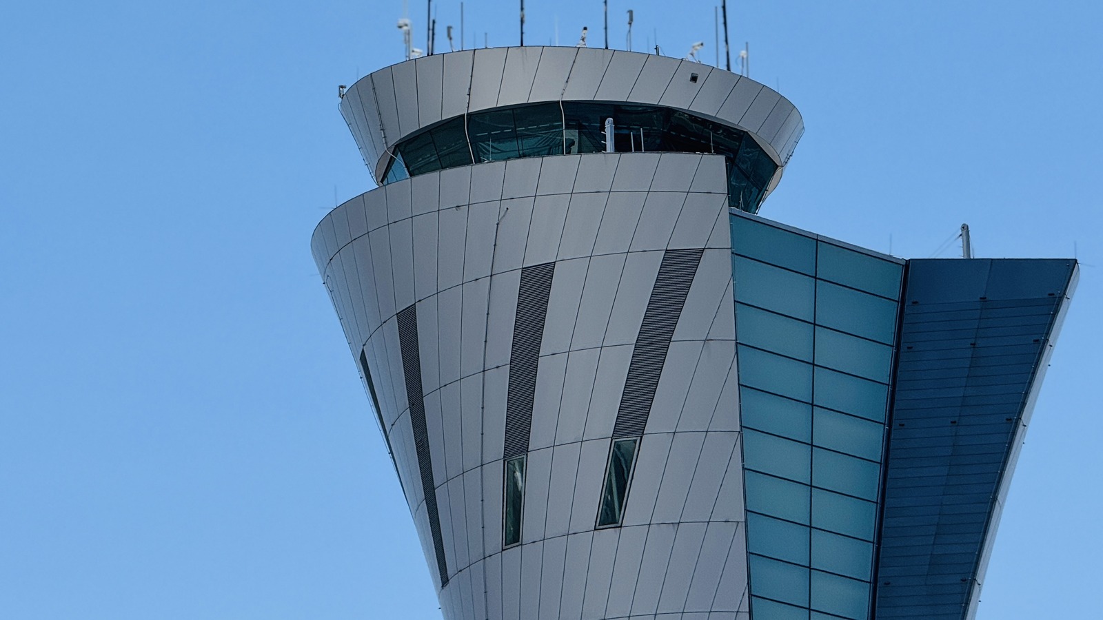 San Francisco International Airport control tower photographed June 2, 2025; historical airport illustration, not the October 2026 garage work or affected pickup bays.