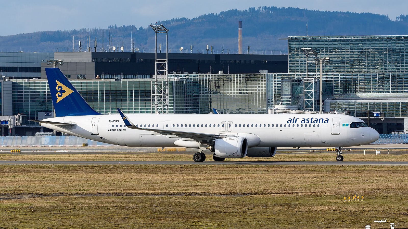 Air Astana Airbus A321LR on the ground at Frankfurt airport