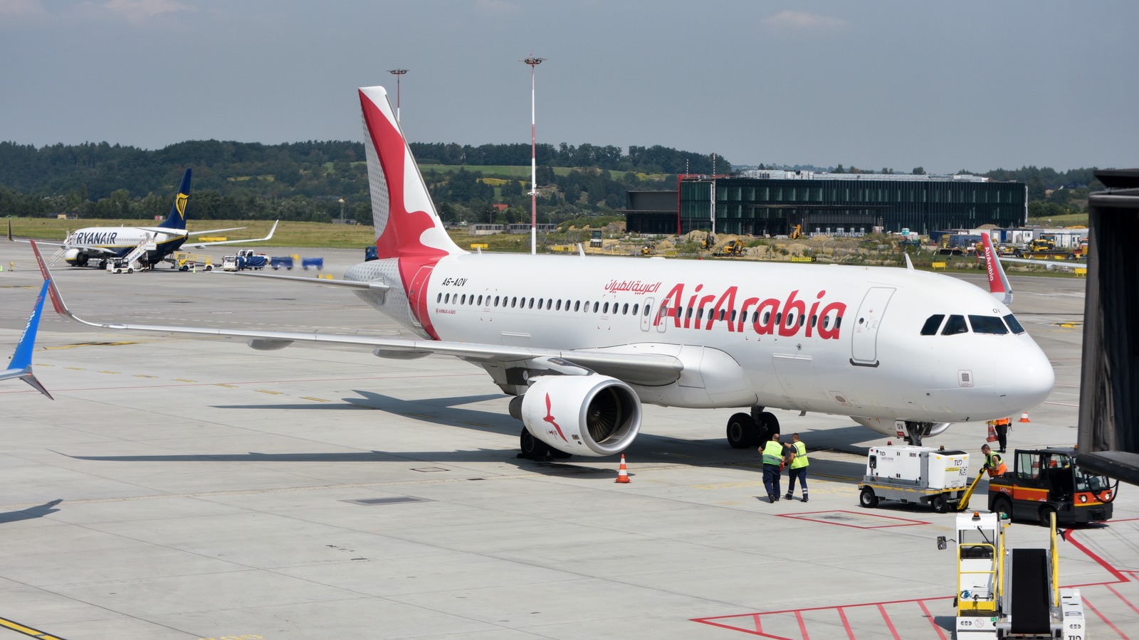 Air Arabia Airbus A320 A6-AOV at Krakow Airport on August 15, 2024, on a Sharjah rotation