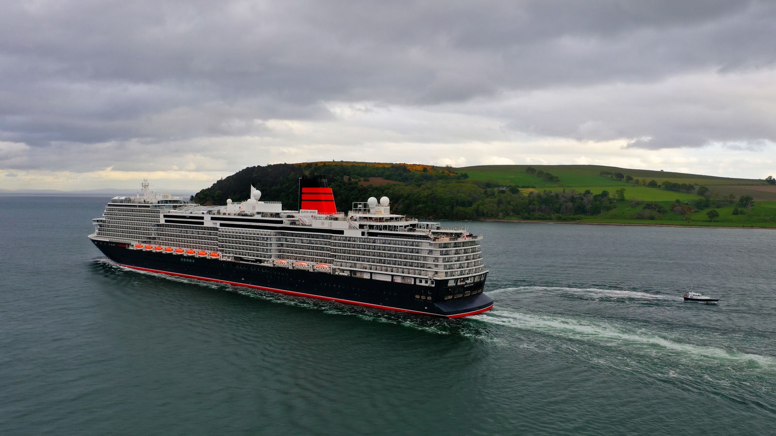 Cunard Queen Anne cruise ship underway off the Scottish coast
