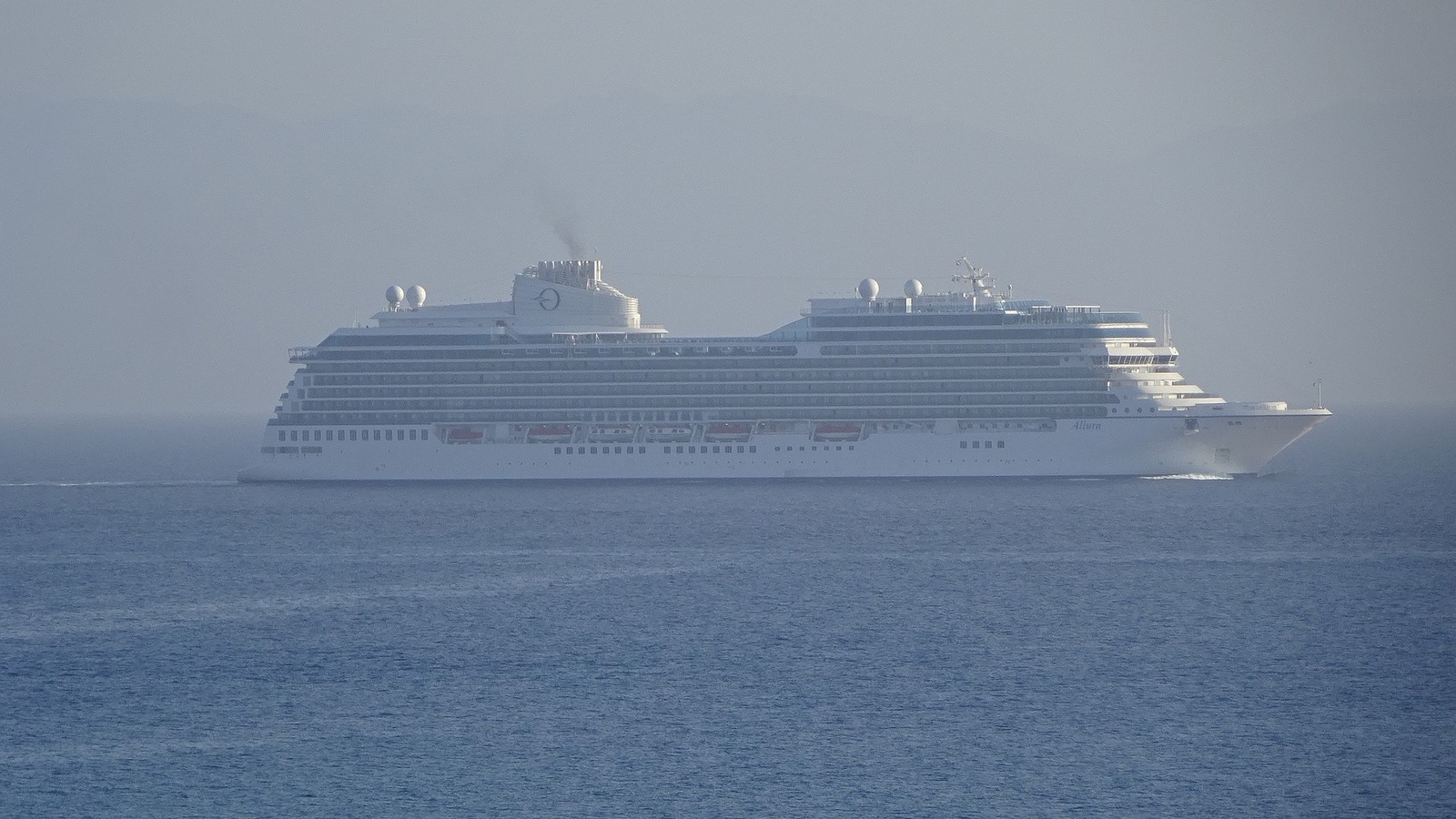 Oceania Allura cruise ship arriving in Rhodes on the Mediterranean