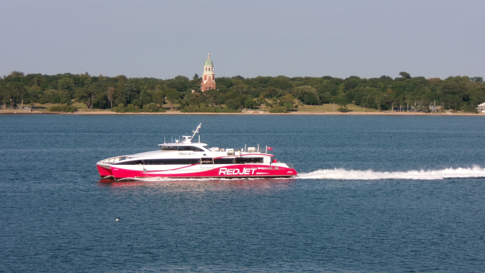 Red Jet 7 passenger ferry in Southampton Water near Netley photographed August 27, 2024; historical vessel context, not current berth works