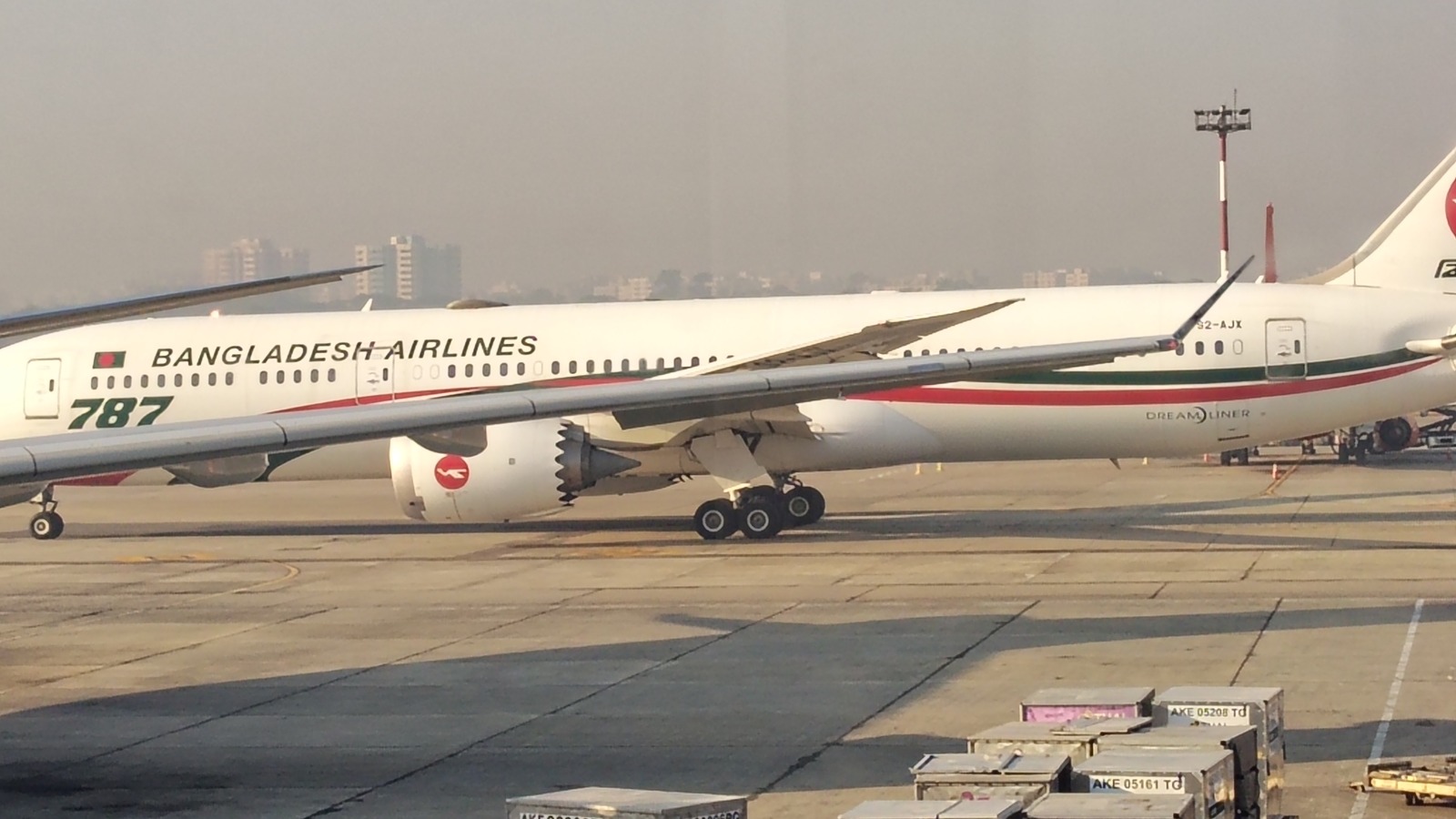Biman Bangladesh Airlines Boeing 787 at Dhaka airport in January 2025, before the added Tokyo frequency