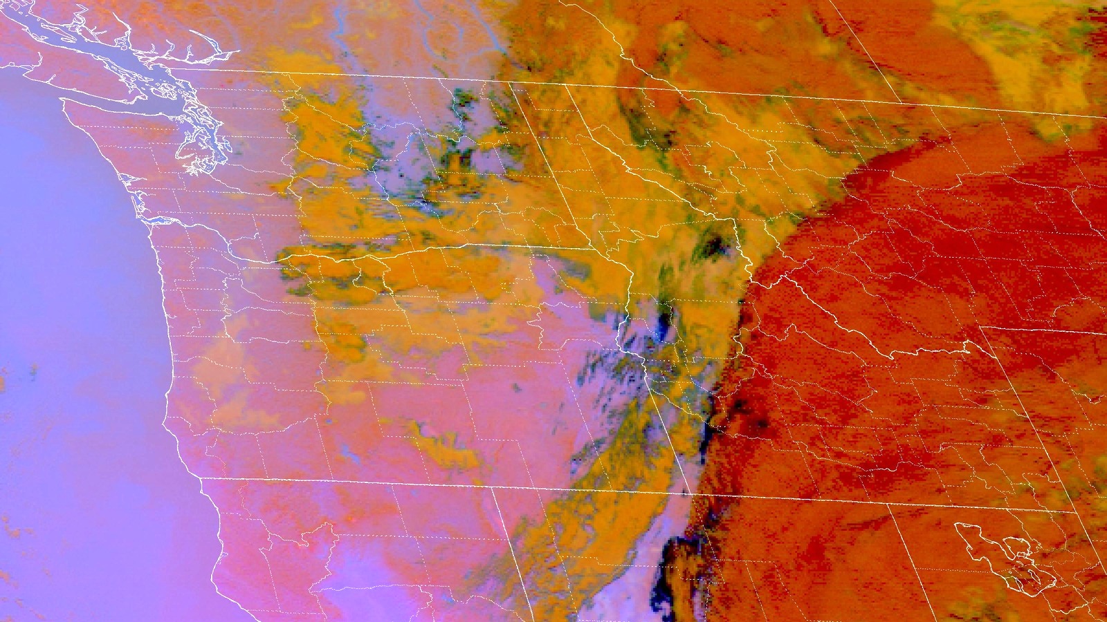 NOAA GOES-18 false-color Pacific Northwest Dust Composite from October 11, 2026, not proof of dust on any specific I-90 milepost