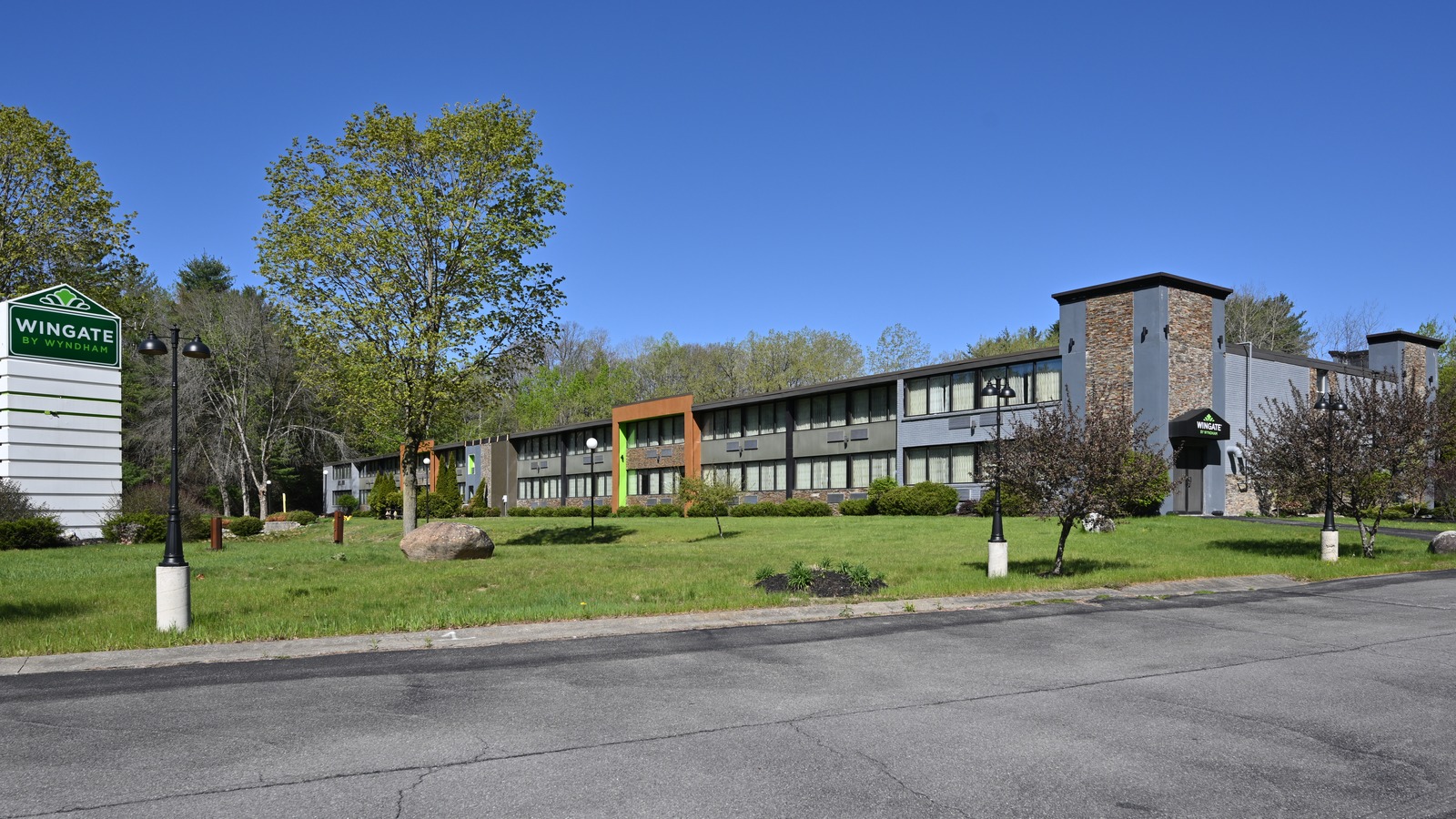 Wingate by Wyndham hotel in Lake George, New York, photographed in May 2026 as brand context for the fall sale