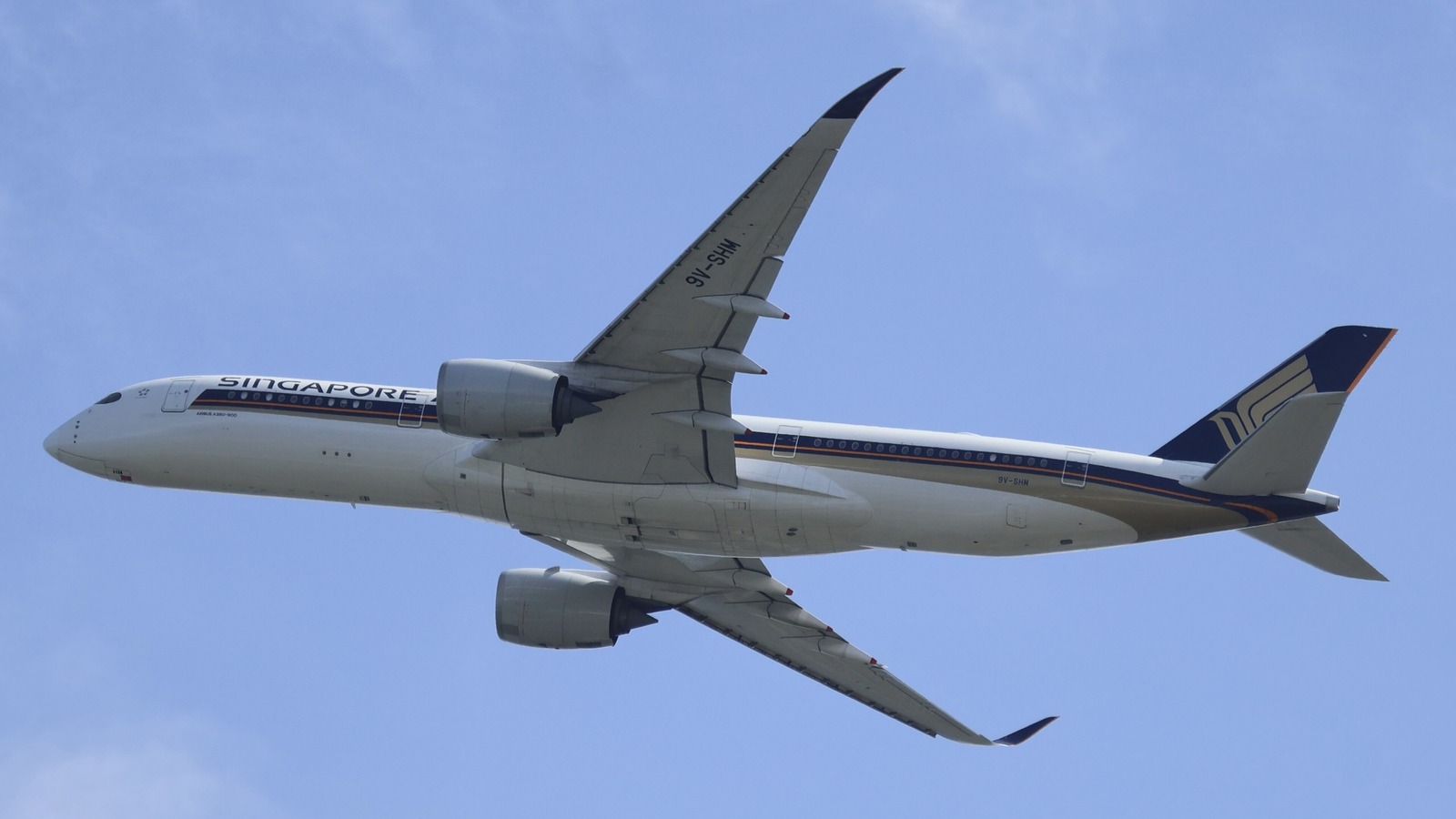 Singapore Airlines Airbus A350-900 9V-SHM climbing after takeoff, file photo
