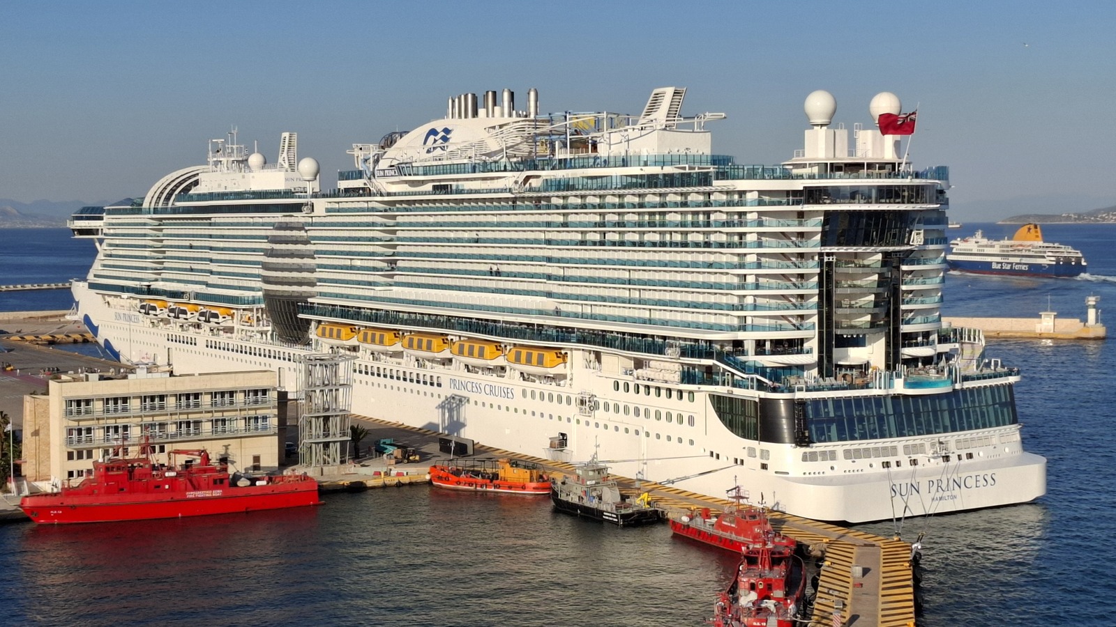 The new Sphere-class Sun Princess cruise ship docked in daylight