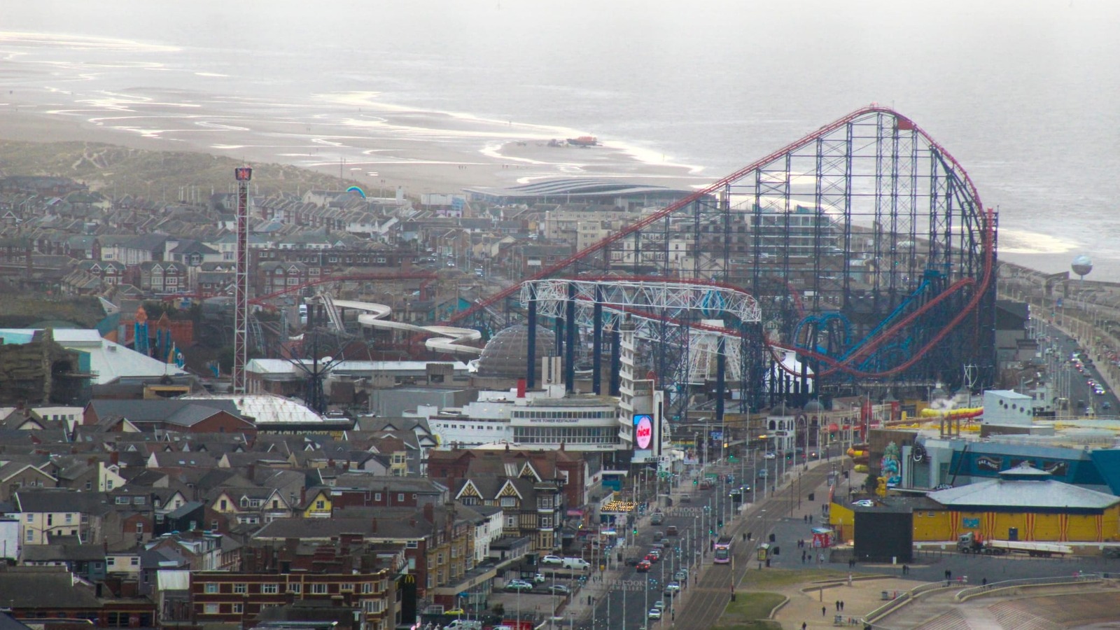 Blackpool Pleasure Beach seen from Blackpool Tower in November 2022, historical park context rather than the 2026 Halloween event or new mazes