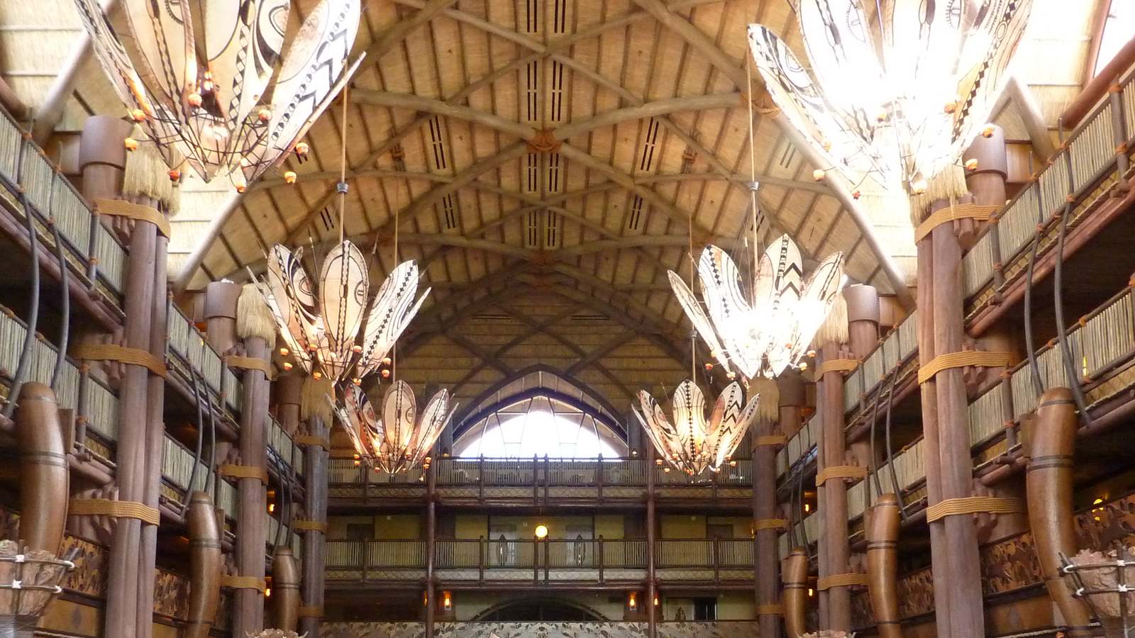 Daytime interior of the Jambo House lobby at Disney's Animal Kingdom Lodge in Walt Disney World