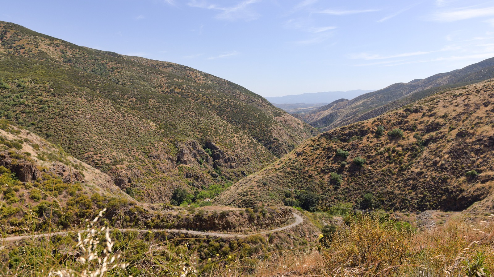 File photo of dry brush covering the hillsides of Bouquet Canyon in the Angeles National Forest, taken in May 2026