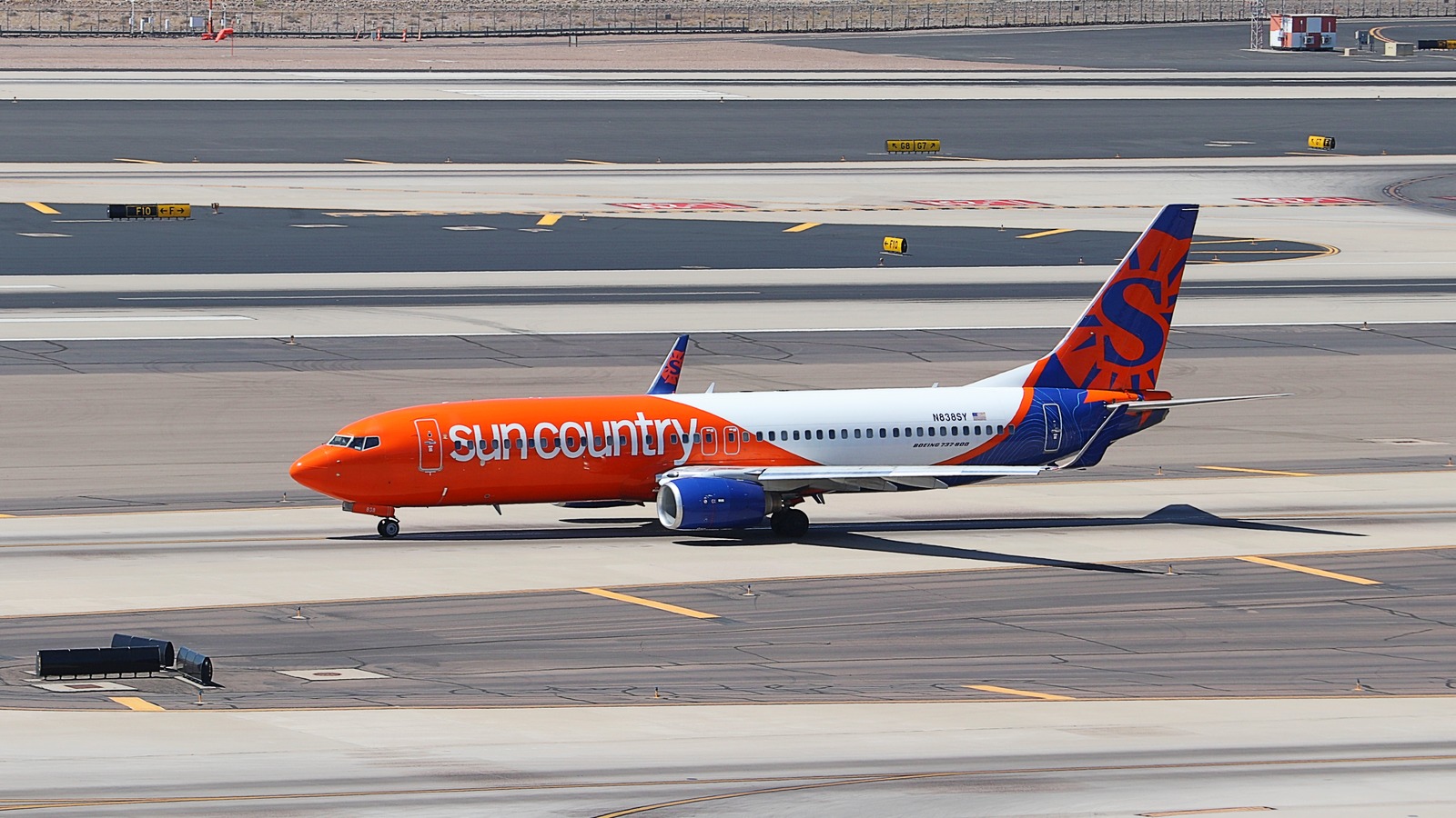 Sun Country Airlines Boeing737-800 N838SY at Phoenix Sky Harbor on June9 2026; airline illustration, not a Madison flight launch photograph.