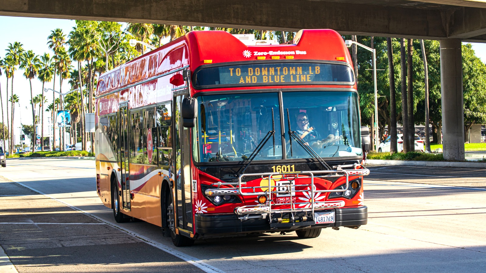 Long Beach Transit Passport bus 16011 photographed in 2023, before October 2026 marathon detours