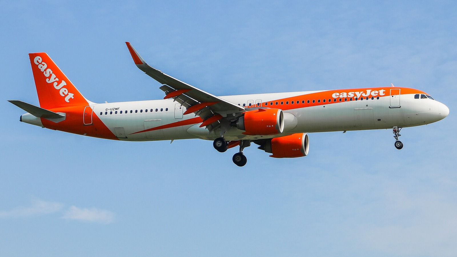 easyJet Airbus A321neo on approach under a blue sky in a file photograph
