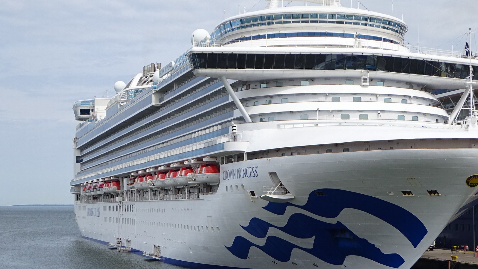 Crown Princess moored at Tallinn in June 2026 with her hull name and Princess logo visible