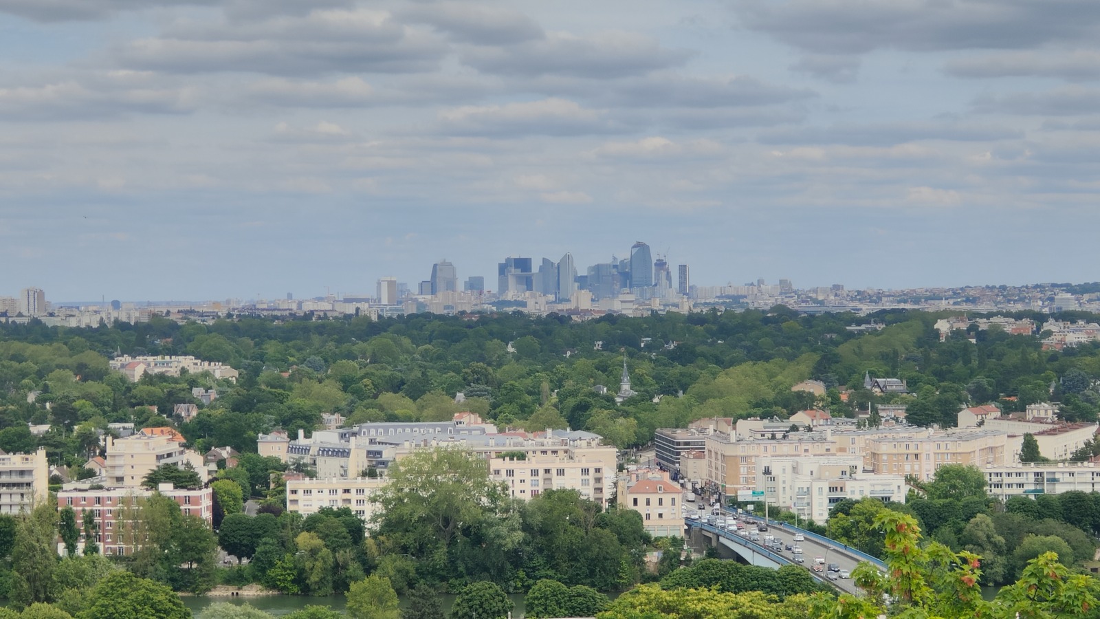 La Défense skyline seen from Saint-Germain-en-Laye in June 2024, archival geographic context rather than the A14 closure or current works