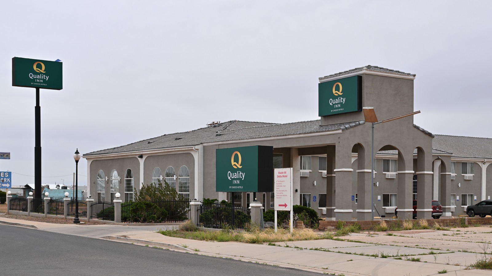 Quality Inn exterior in Winslow, Arizona, photographed in April 2026, representing a Choice Hotels brand participating in Choice Privileges.