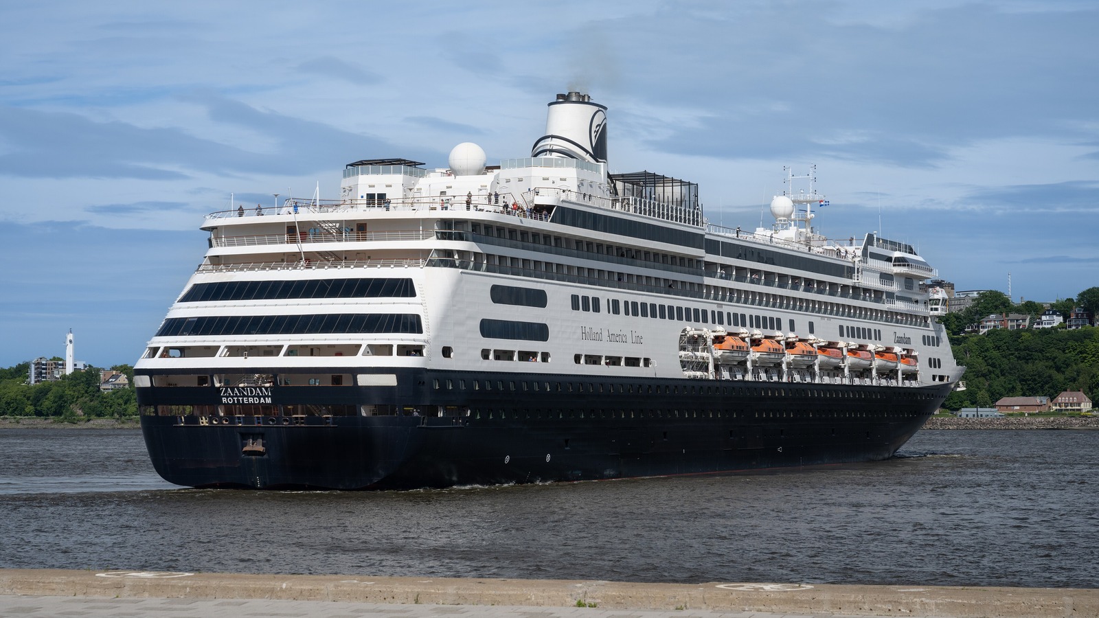 Holland America Line ship Zaandam sailing past the waterfront at Quebec City