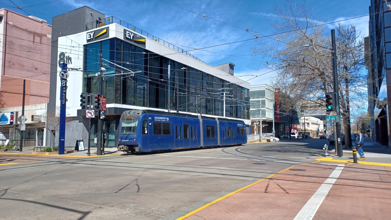 SacRT Siemens S700 train at 8th & K station in downtown Sacramento, photographed March 23, 2025.