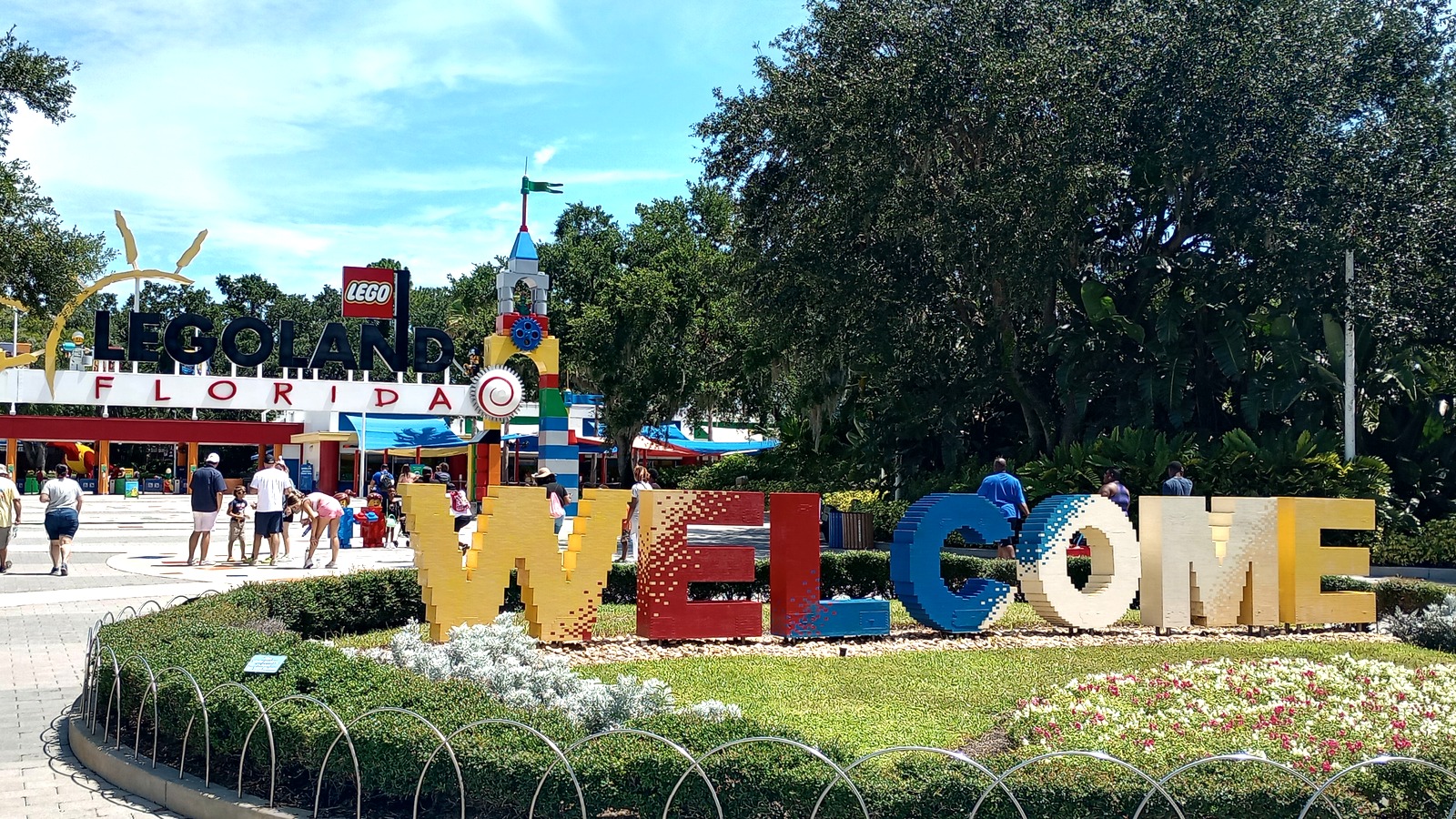 LEGOLAND Florida entrance and welcome sign photographed June2023, historical property context, not the October2026 birthday giveaways