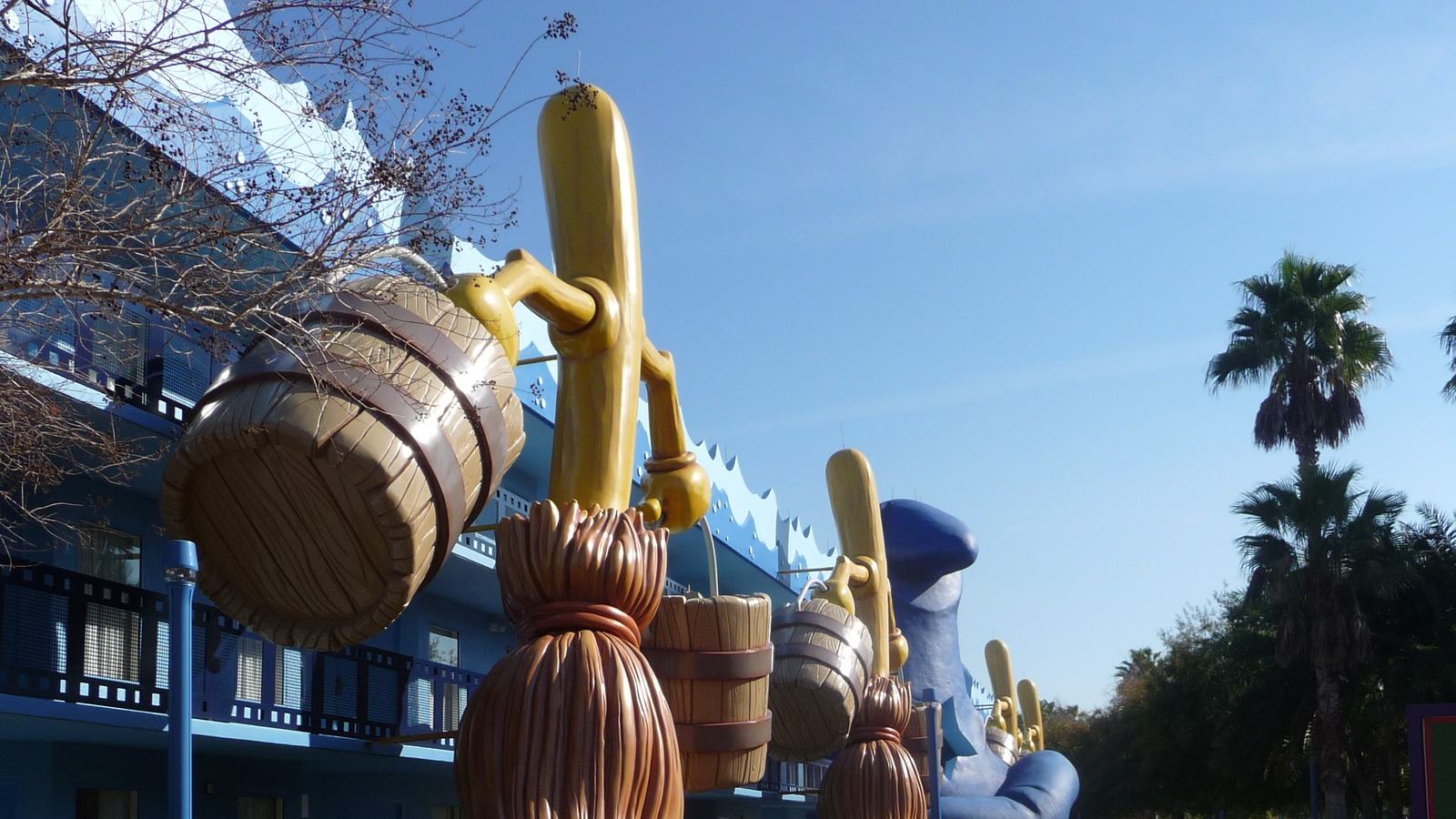 Daytime exterior of the Fantasia buildings at Disney's All-Star Movies Resort in Walt Disney World
