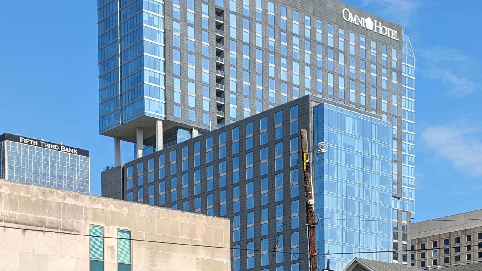 Omni Louisville Hotel exterior in September 2023; historical brand illustration, not a current room, availability or price quote