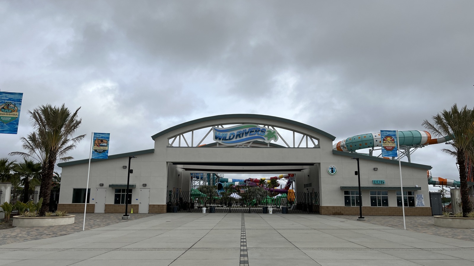 Entrance to Wild Rivers Waterpark at Orange County Great Park in Irvine, California