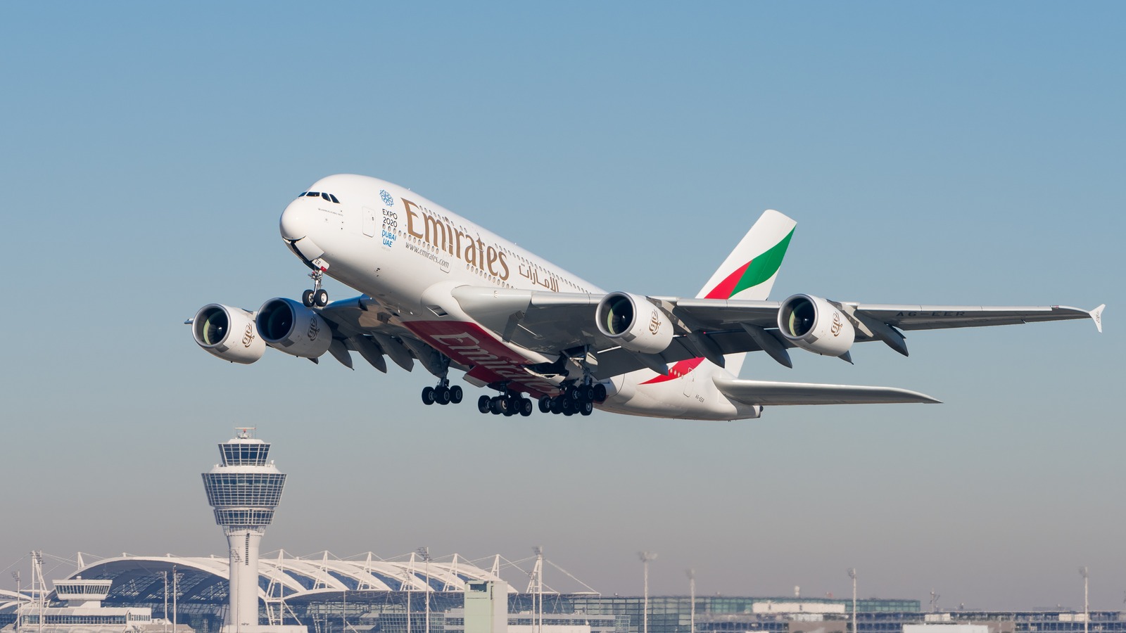 Emirates Airbus A380-861 departing Munich Airport, an example of the Engine Alliance powered A380 variant covered by the directive