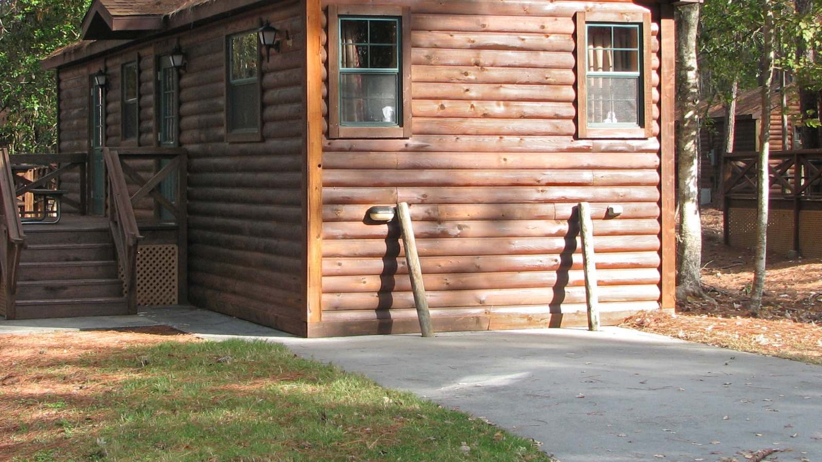 Log cabin at Disney's Fort Wilderness Resort and Campground in Florida, the property where holiday sleigh rides run in December