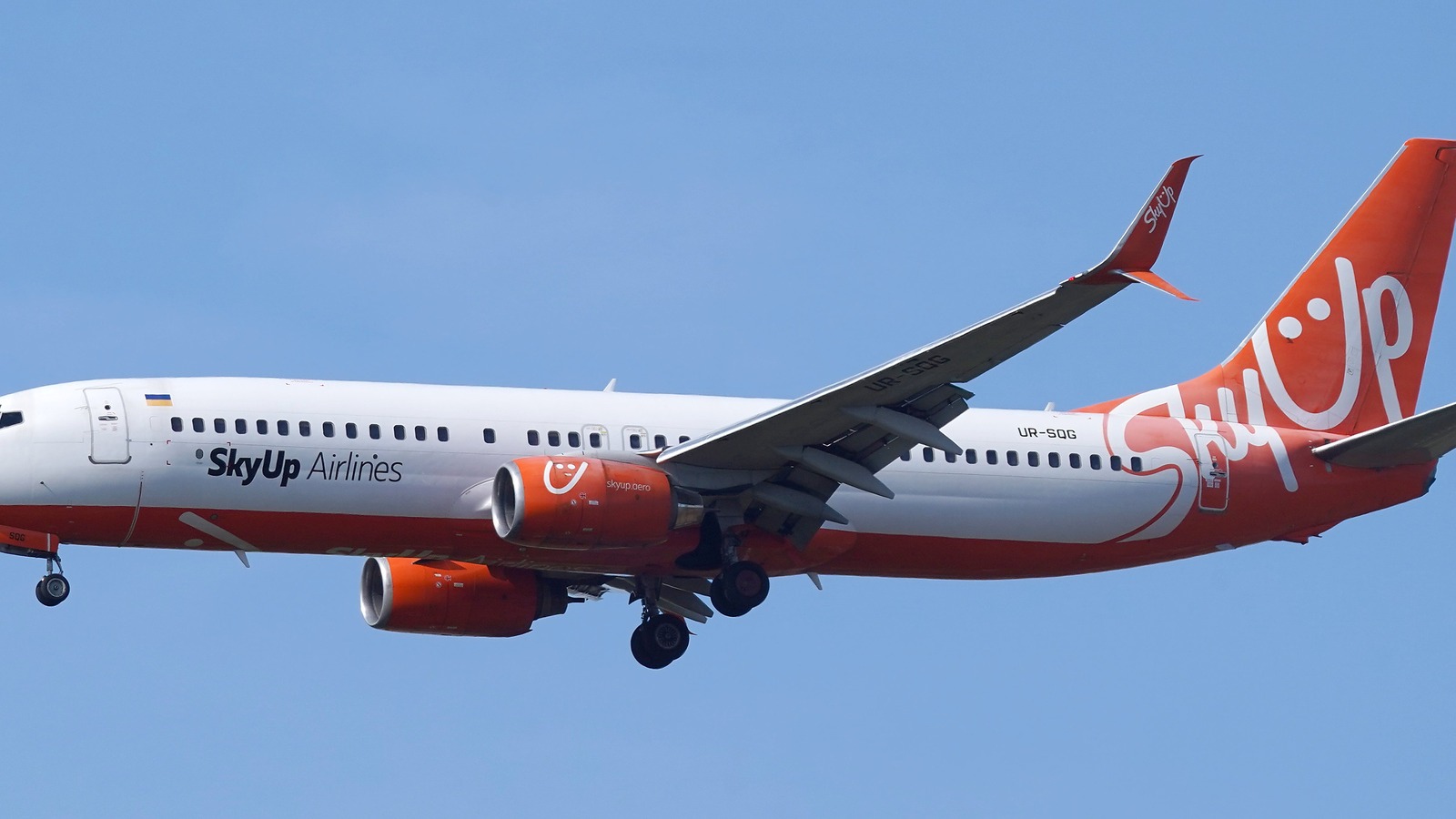 SkyUp Airlines Boeing 737 at London Stansted in September 2025, a historical illustration and not a photo of the announced 4V flights