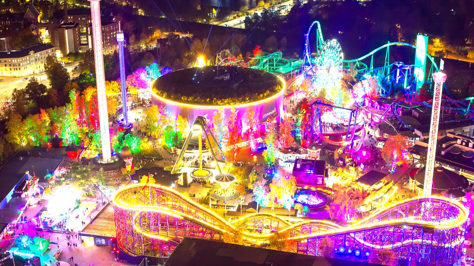 Linnanmäki illuminated for a prior Carnival of Light on October 18, 2024; file photo, not the 2026 light installations