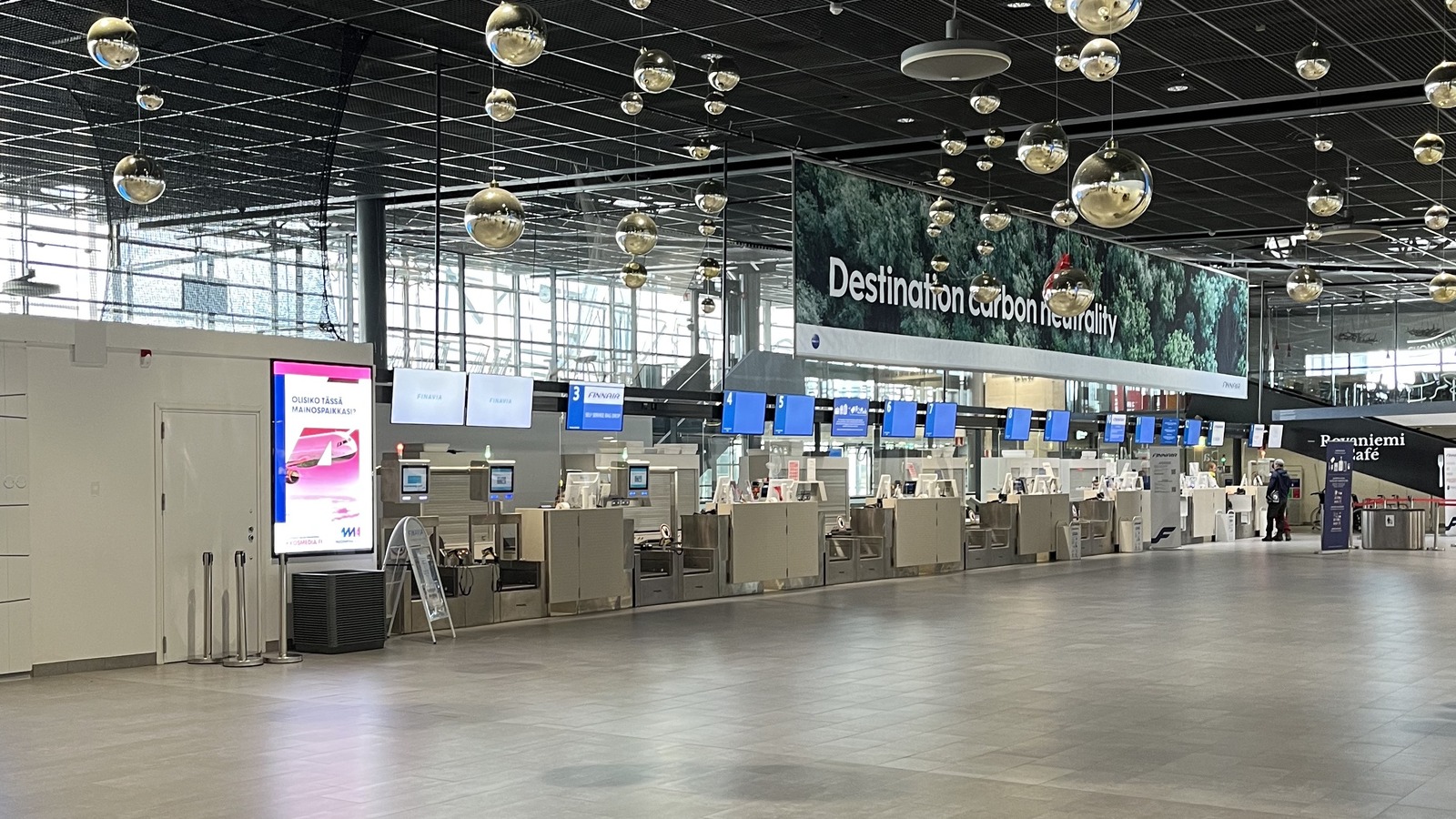 Rovaniemi Airport check-in hall photographed September 20, 2022; historical airport illustration, not the 2026 winter route launch or current counter assignments.