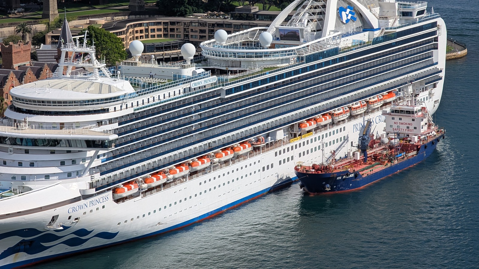 Crown Princess alongside a refueling vessel in Sydney on February 8, 2025, not during the Melbourne October 11 call