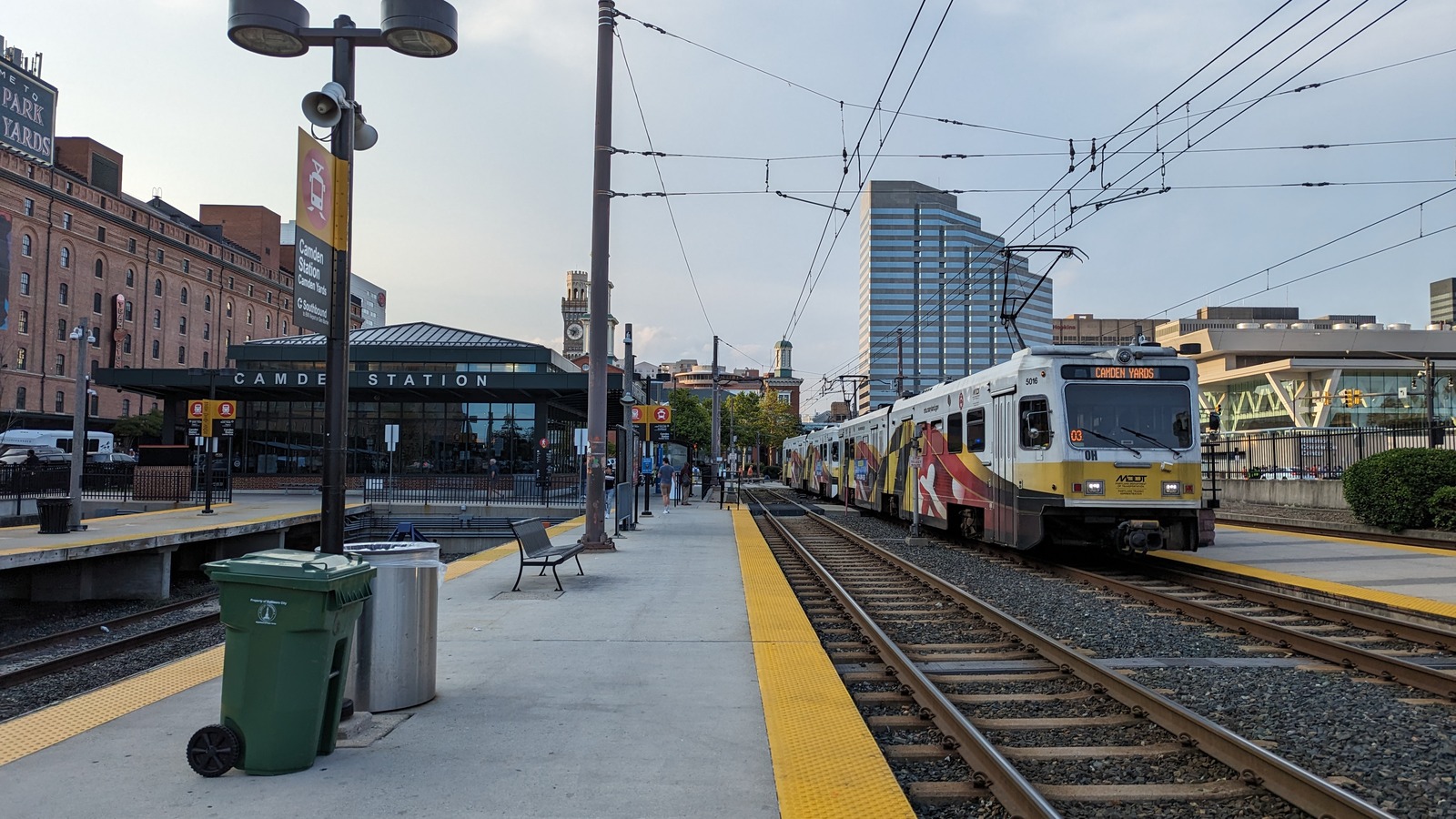 Camden Station and Baltimore Light Rail train photographed August 4, 2023; historical rail alternative context, not October17 service or marathon