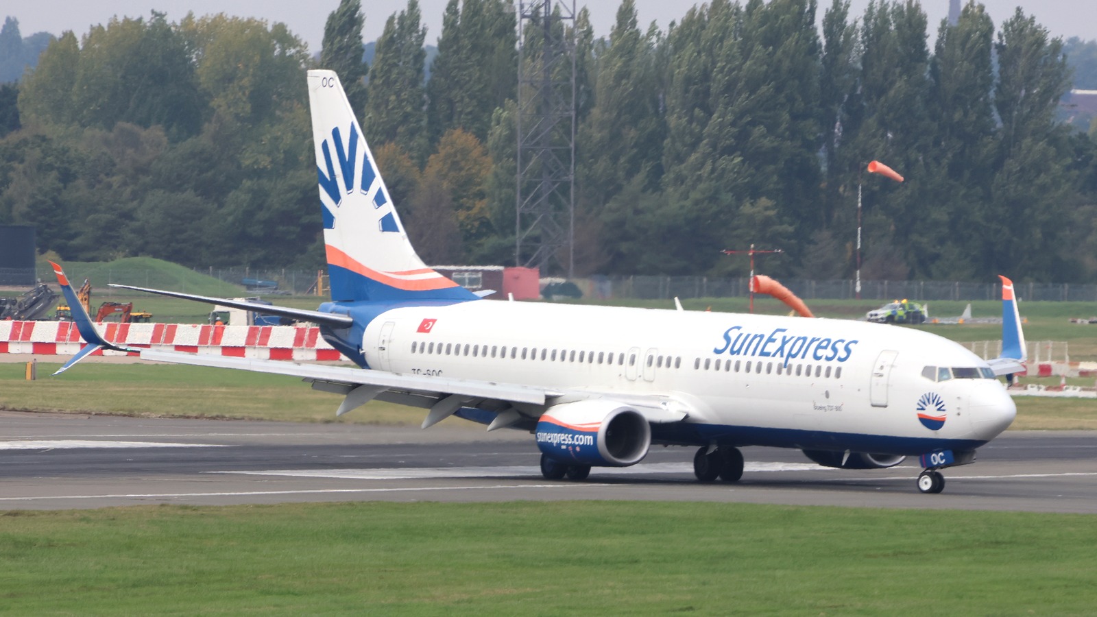 SunExpress Boeing 737-800 at Birmingham Airport in October 2025, illustrating a carrier and airport in its 2027 schedule