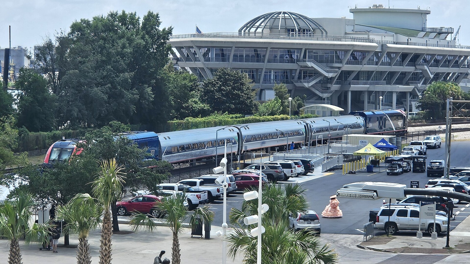 Amtrak Mardi Gras Service train at Mobile, Alabama station on opening day in August 2025