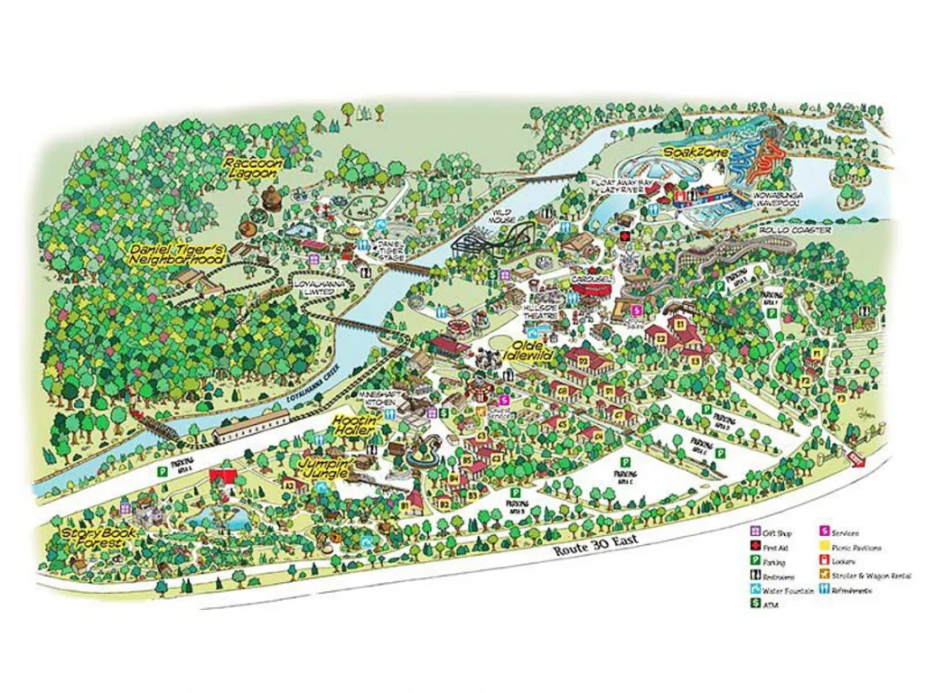 Idlewild and SoakZone illustrated map overview