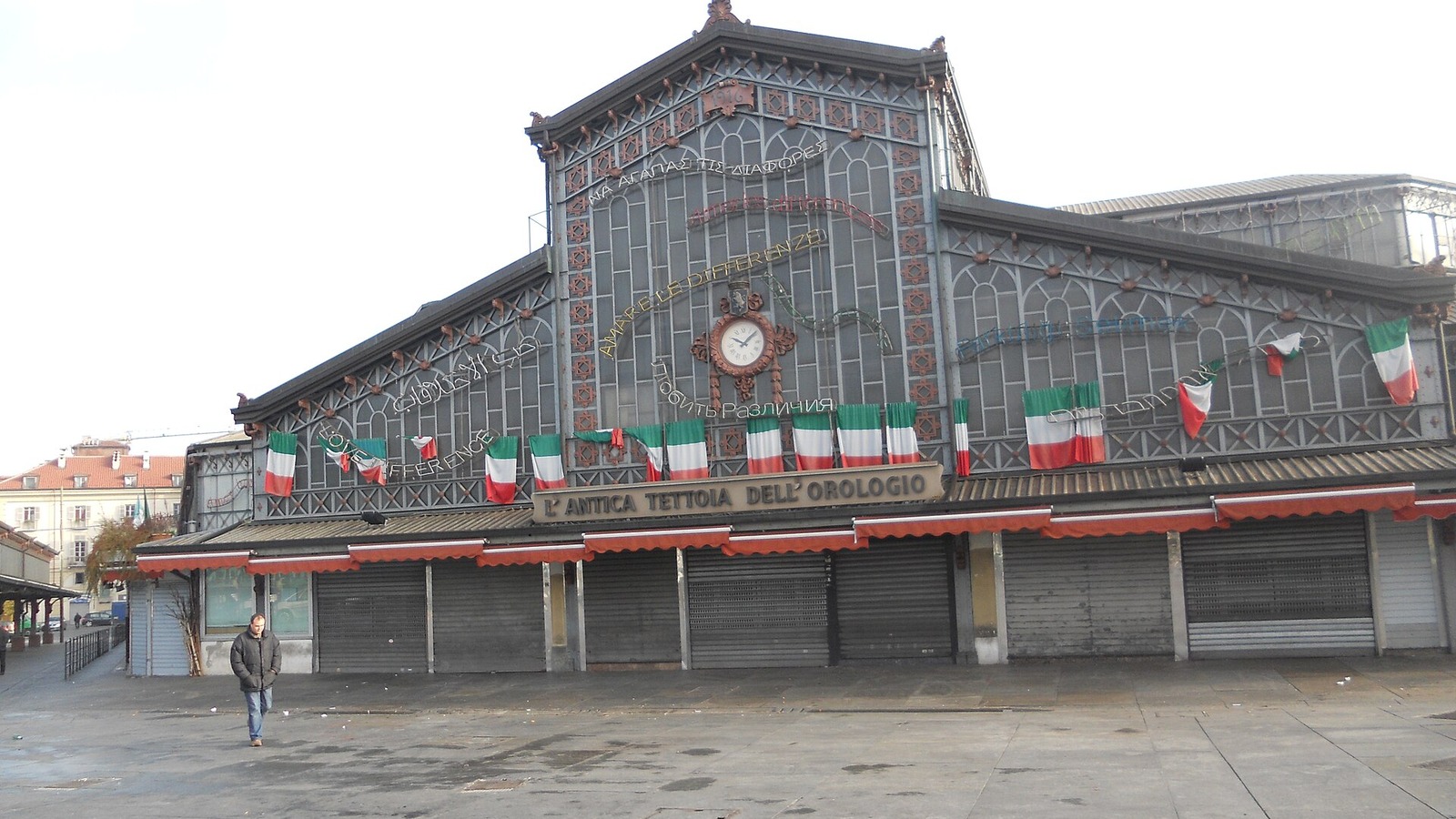 The historic market canopy at Porta Palazzo in Turin